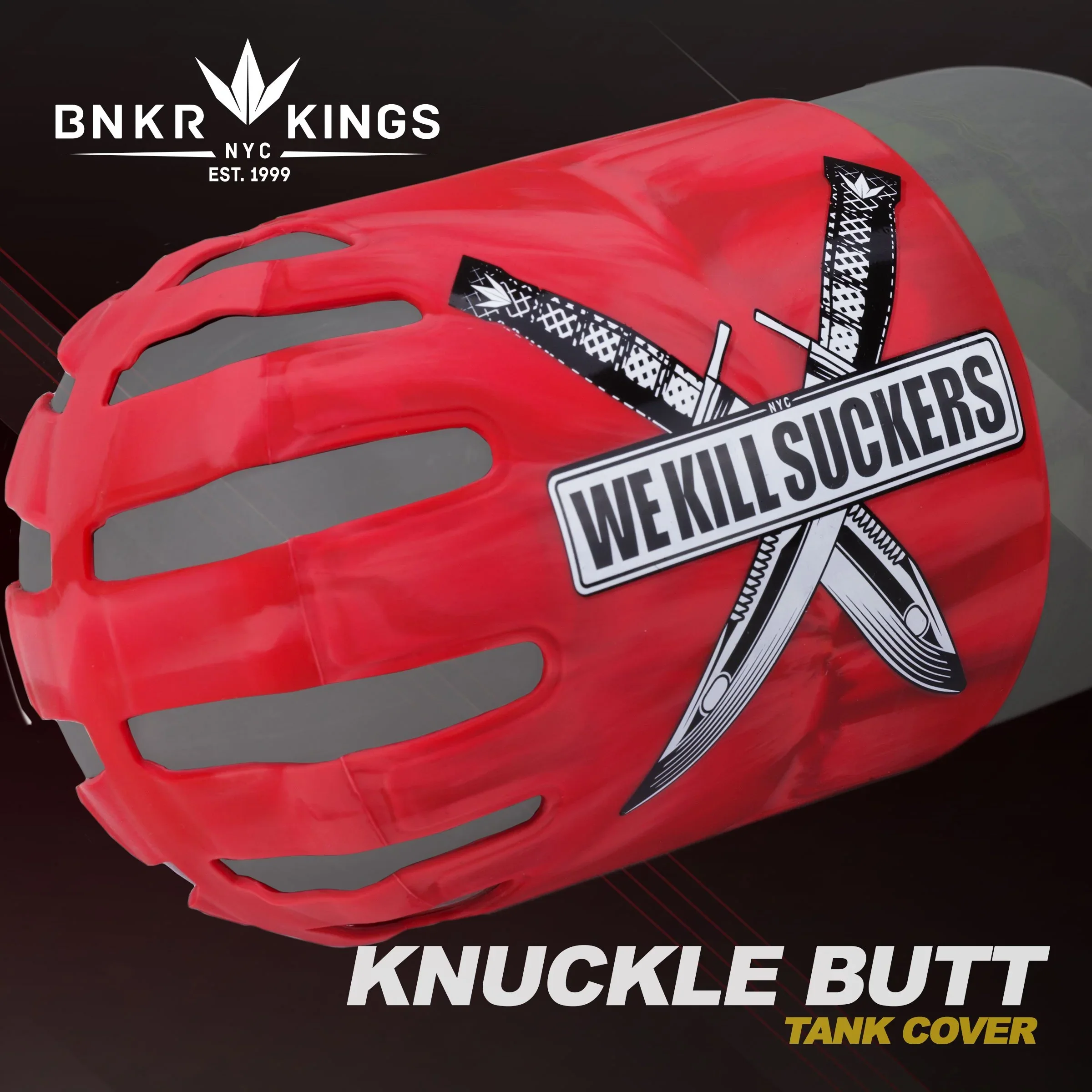 Bunkerkings - Knuckle Butt Paintball Air Tank Cover - WKS Knife - Red - Image 2