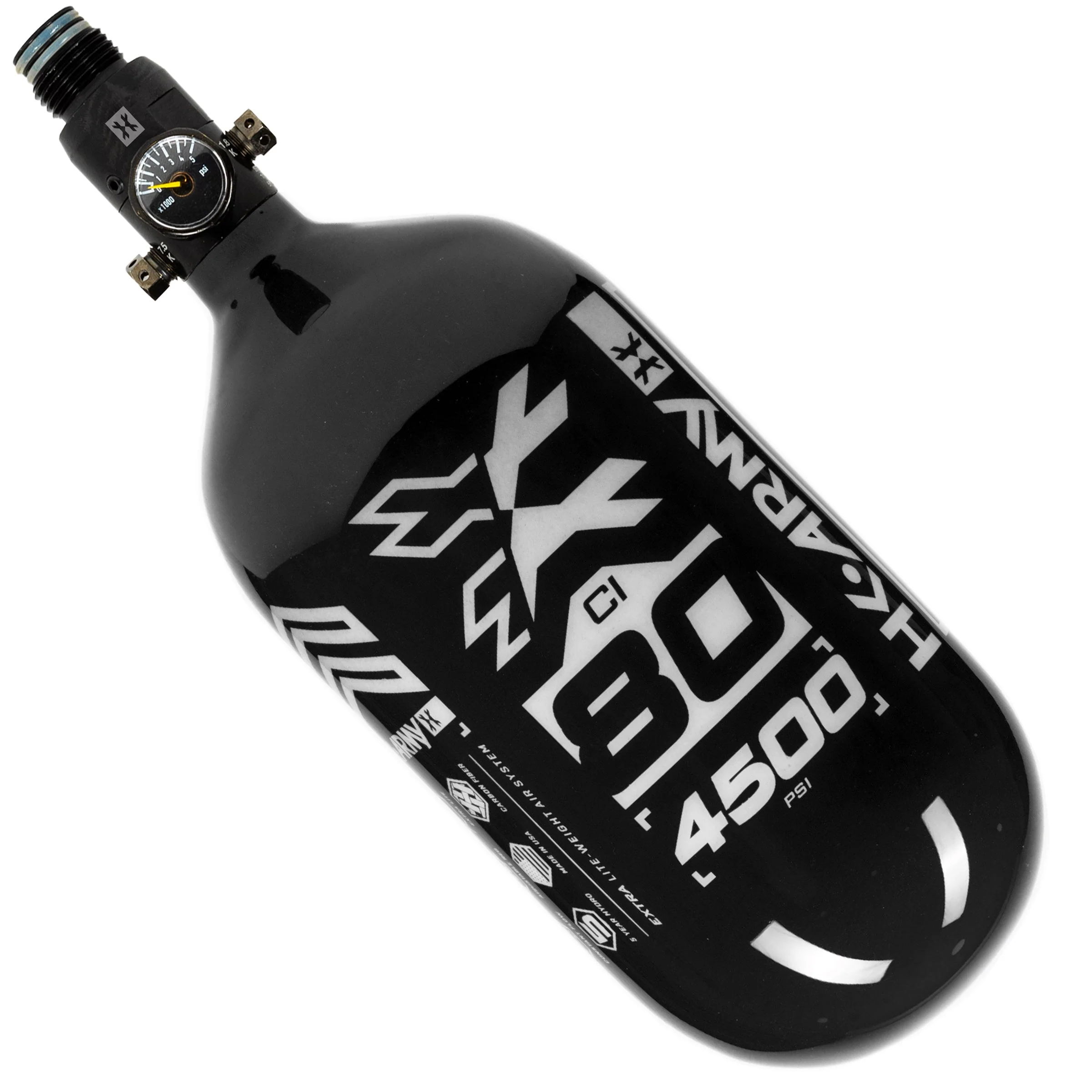 80ci / 4500Psi - Rush -  Extra Lite Carbon Fiber Tank - Standard Reg - Black/White