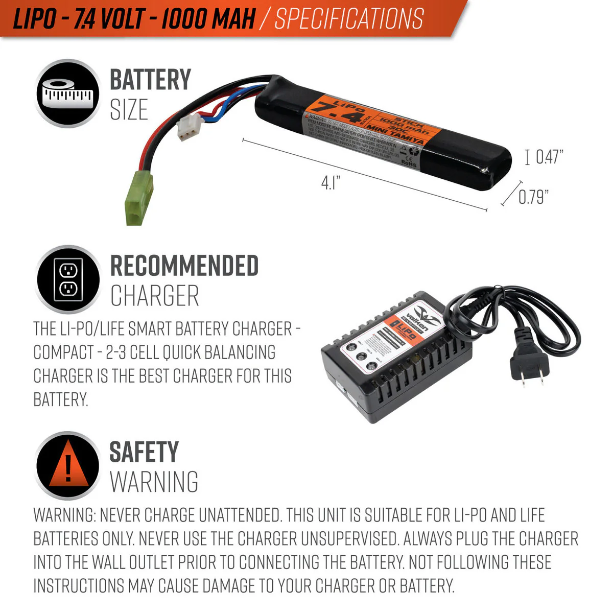 Valken Lipo 7.4V 1300Mah 30C Split Airsoft Battery (Small Tamiya) - Image 3