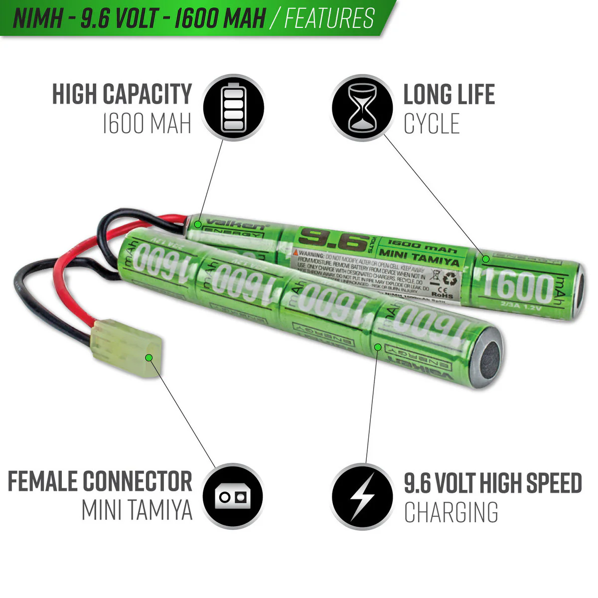 Valken Nimh 8.4V 1600Mah Split Airsoft Battery (Small Tamiya)